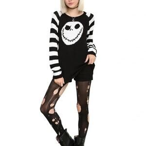 Disney Jack Skellington Nightmare Before Christmas Raglan Stripe Sweater SZ S